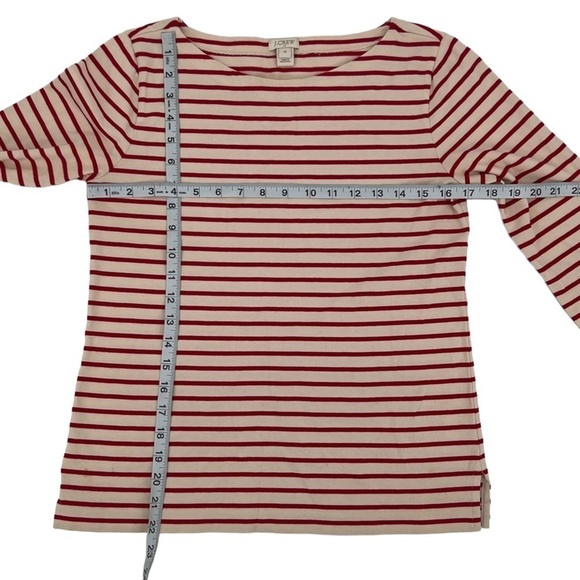 J. Crew Cream Red Striped Cotton Long Sleeve Boat Neck Top Size XS Women's - Picture 4 of 5